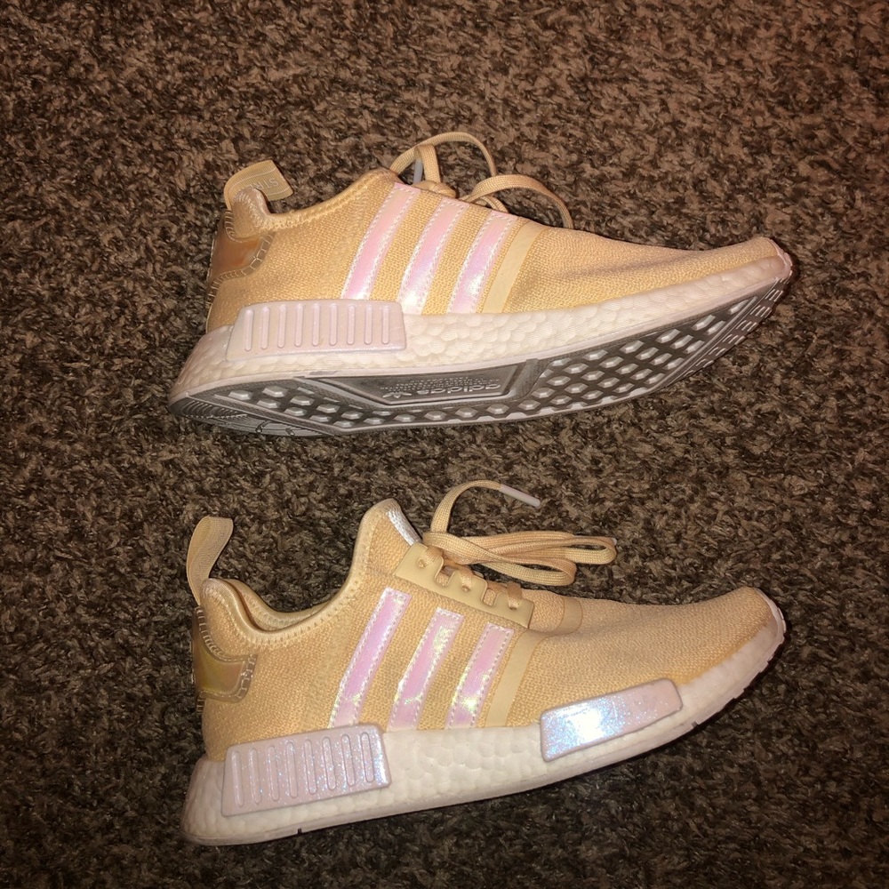 SOLD Yellow/white iridescent Adidas NMDs